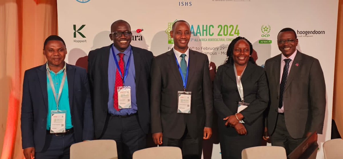 A team representing 🇺🇬 at the All Africa Horticultural Congress 2024 Marrakech, Morocco. (L-R) Dr. Sseremba (FAS), Prof. Edema, Makerere Centre for Crop Improvement, Prof. Aaron Mushengyezi, the VC @UCUniversity, Prof. Elizabeth Kizito; our Director & Mr. David Mugawe, DVC F&A.