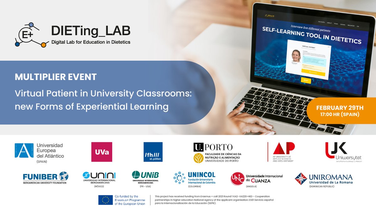 DietingLab's tweet image. UNEATLANTICO organizes a multiplier event to promote the first results of E+DIETing_LAB project. 

More information: edietinglab.eu/uneatlantico-o… 

#EDietingLab #nutrition #dietetics #HealthcareEducation #gamification #ErasmusPlus