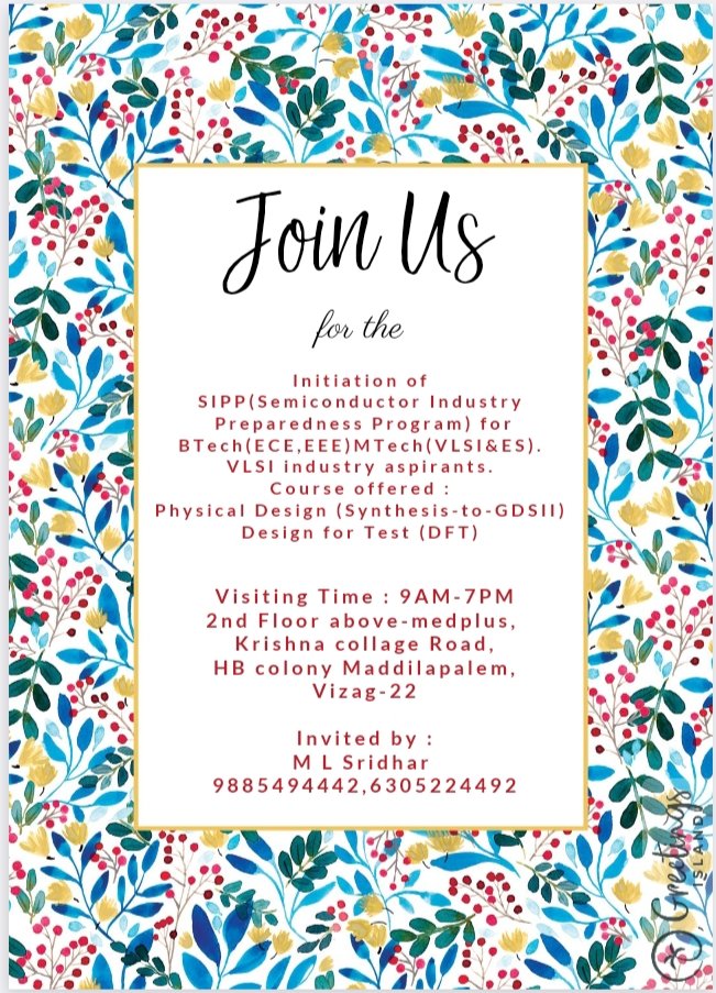 BharathYenni's tweet image. VLSI design house .
#vlsi
@VLSIRecords @VLSISystemDes 
#physicaldesign
#desighnfortest
#designverification