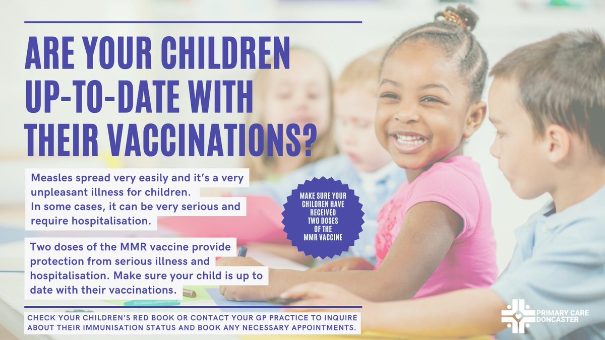 Measles is an unpleasant illness for children and, in some cases, it can be very serious. Ensure your child is up-to-date with their MMR vaccinations by checking their red book or calling your GP Practice and schedule any necessary appointments. #DoncasterHealth #MMRVaccine