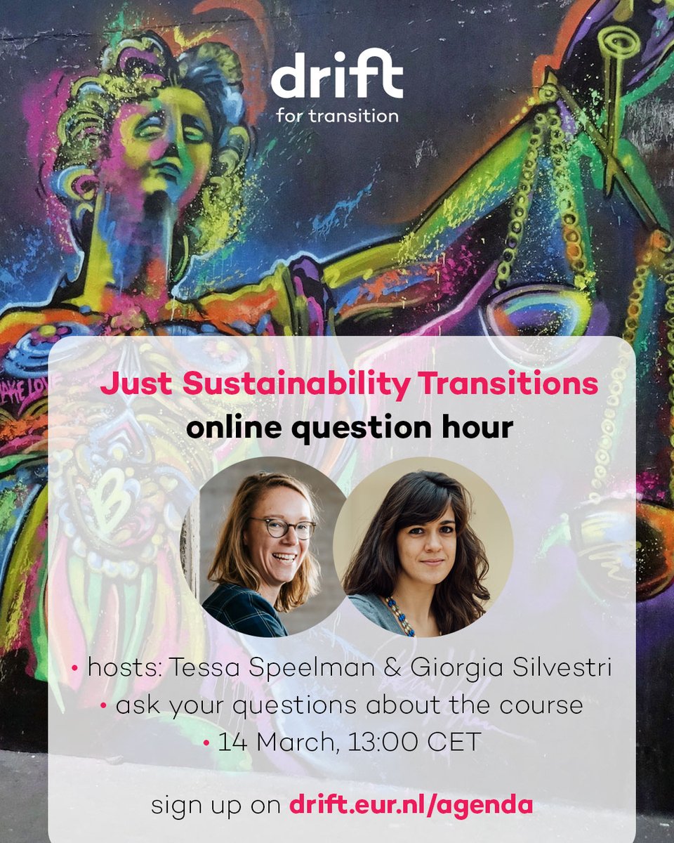 Deserving of 3 exclamation marks: this year marks the third time we're organising our course on Just Sustainability Transitions!!! For all changemakers that believe #sustainability and justice are key to fundamental change ⚖️ Info on sign-up and question hour via our website...