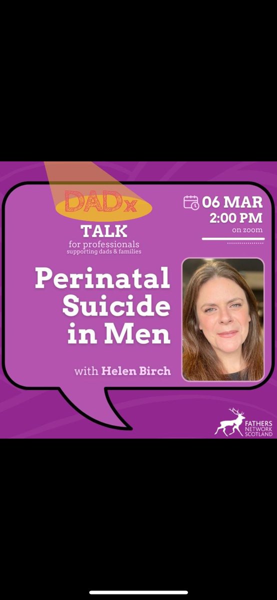 PLS RT Join me for DADx Talk - Perinatal Suicide in Men I’ll be sharing aspects of both my lived experience and research. We have a long way to go re supporting #dads be part of the conversation Register below 👇🏻 Wed Mar 6th 2PM-3PM bit.ly/3SUjqqq