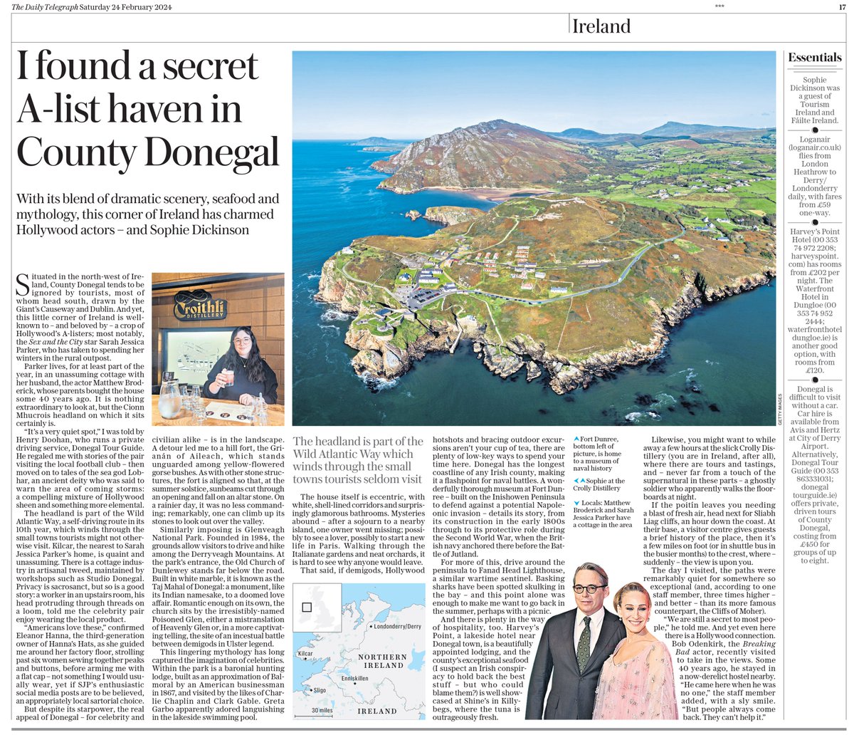 “I found a secret A-list haven in County Donegal”, writes Sophie Dickinson for @TelegraphTravel – following her visit to Donegal earlier this month, hosted in conjunction with @Failte_Ireland. Follow the link to read online: telegraph.co.uk/travel/destina… #TI2024