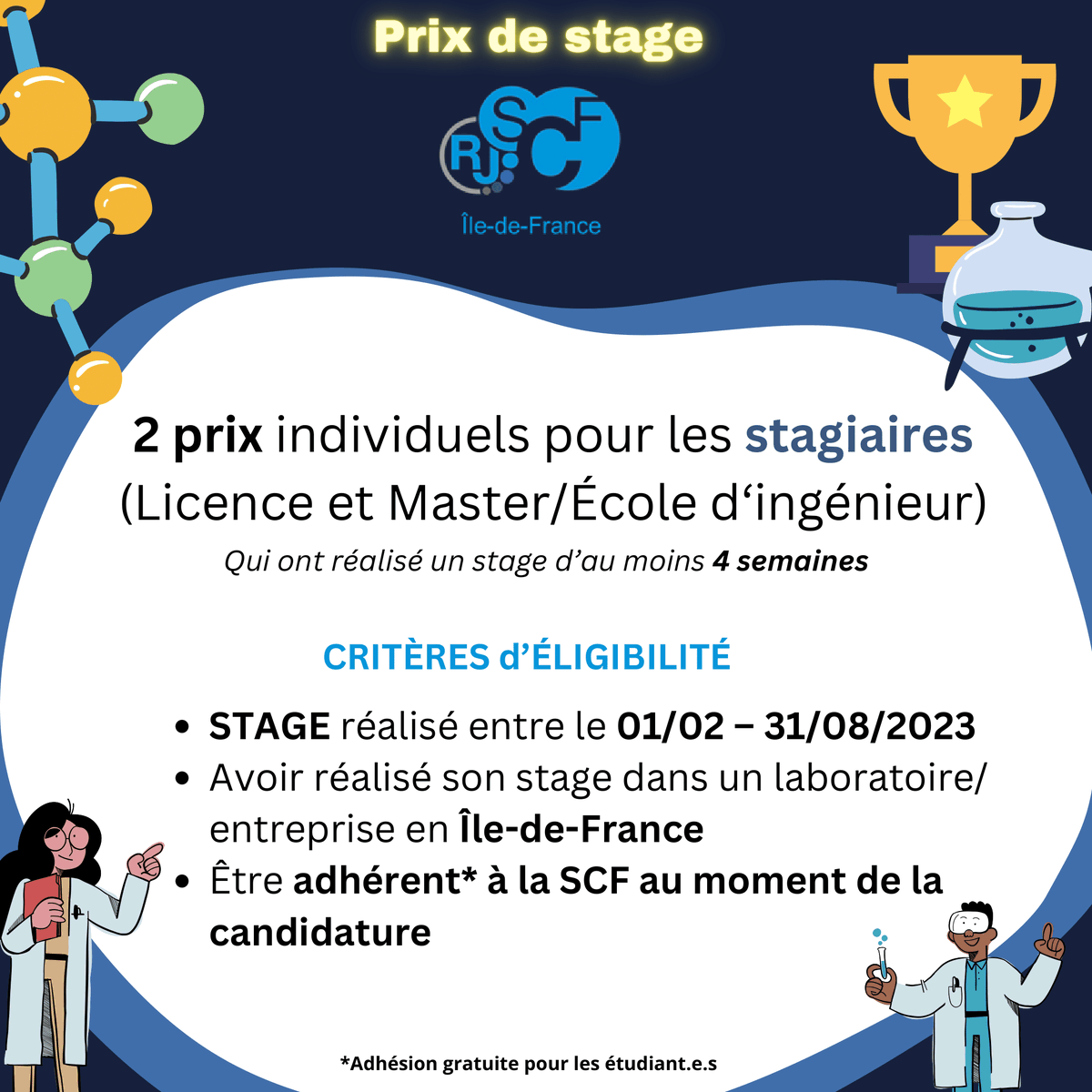 RJ_SCF_IdF's tweet photo. Participez au concours Jeunes Talents de la Chimie de la SCF-IdF pour valoriser votre stage avec un prix ! 🏆 Les lauréats présenteront leur travaux pendant la Journée Jeunes Talents de la SCF-IdF le 14 juin à Paris. https://t.co/6vDvM7ia4T https://t.co/DORQvkN49X