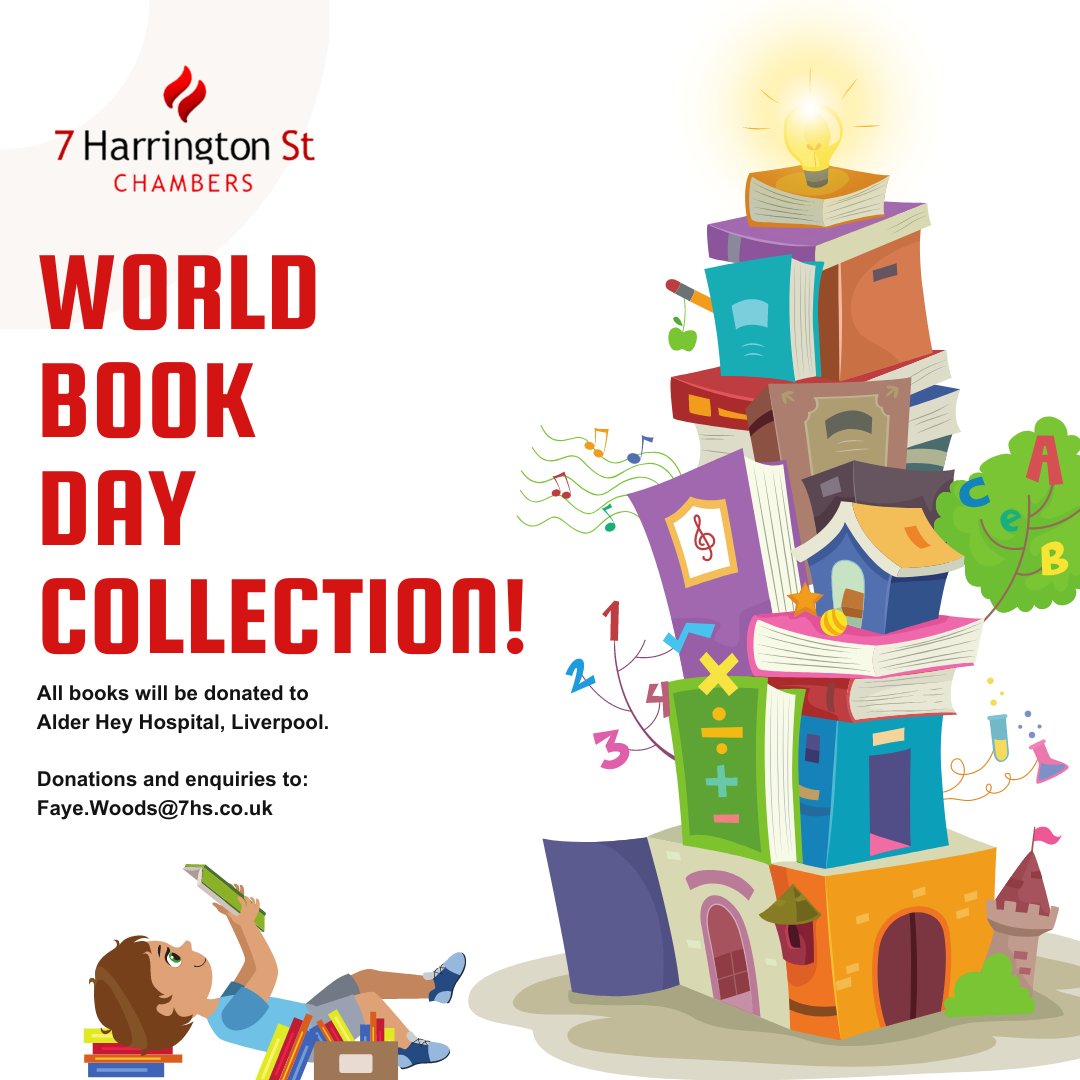 To celebrate World Book Day 2024, we will collecting new books suitable for all ages, to donate to Alder Hey Hospital, Liverpool 📚 We extend a warm invitation to all our solicitor clients and barristers to participate by making a donation (a book) during the upcoming week 📕