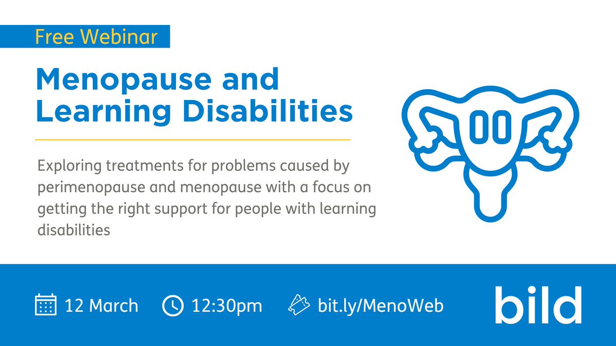 Just two weeks until the next FREE #GrowingOlderWithLearningDisabilities webinar!

Join us on 12 March at 12:30pm as we explore how to get support for people with learning disabilities experiencing perimenopause and menopause.

Register to attend here: bit.ly/MenoWeb
