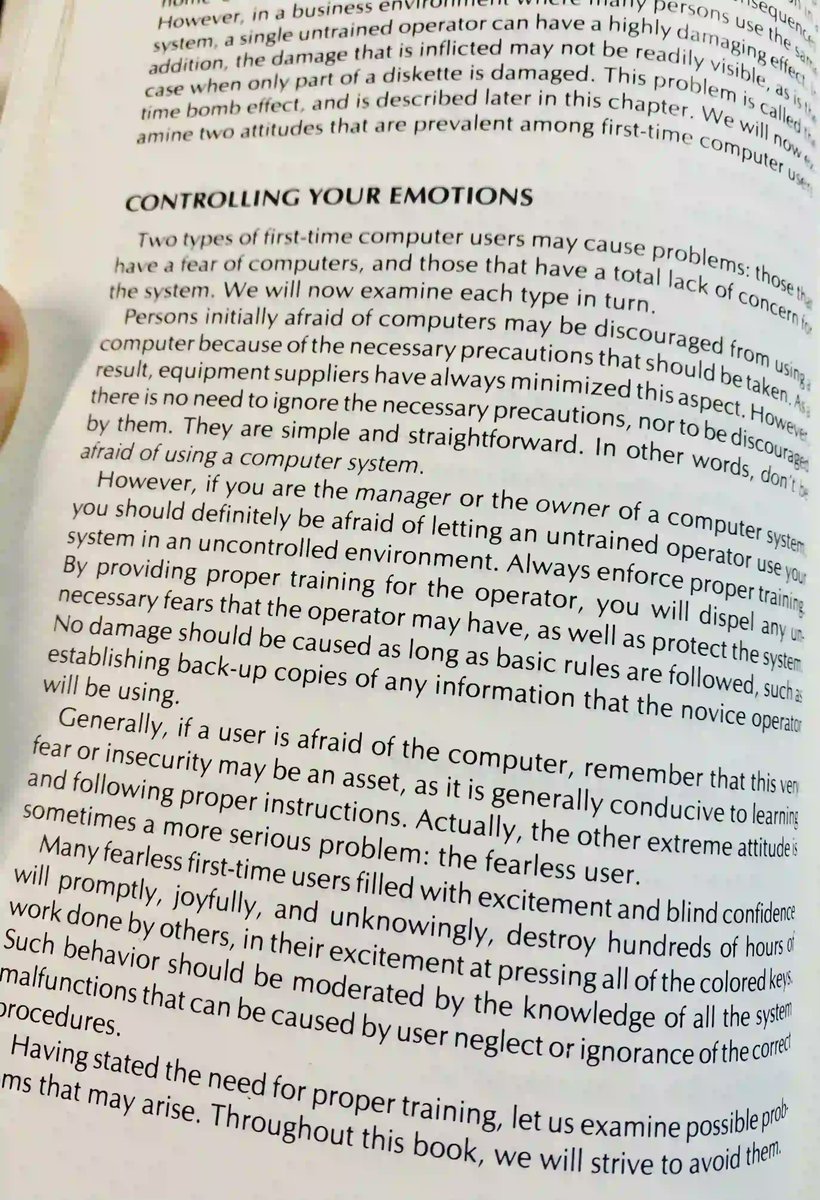 This 'Caring for your Computer' book by Rodnay Zaks/Sybex from 1981 has some EXTREMELY RELEVANT life advice for 2024. Control your emotions... brilliant.