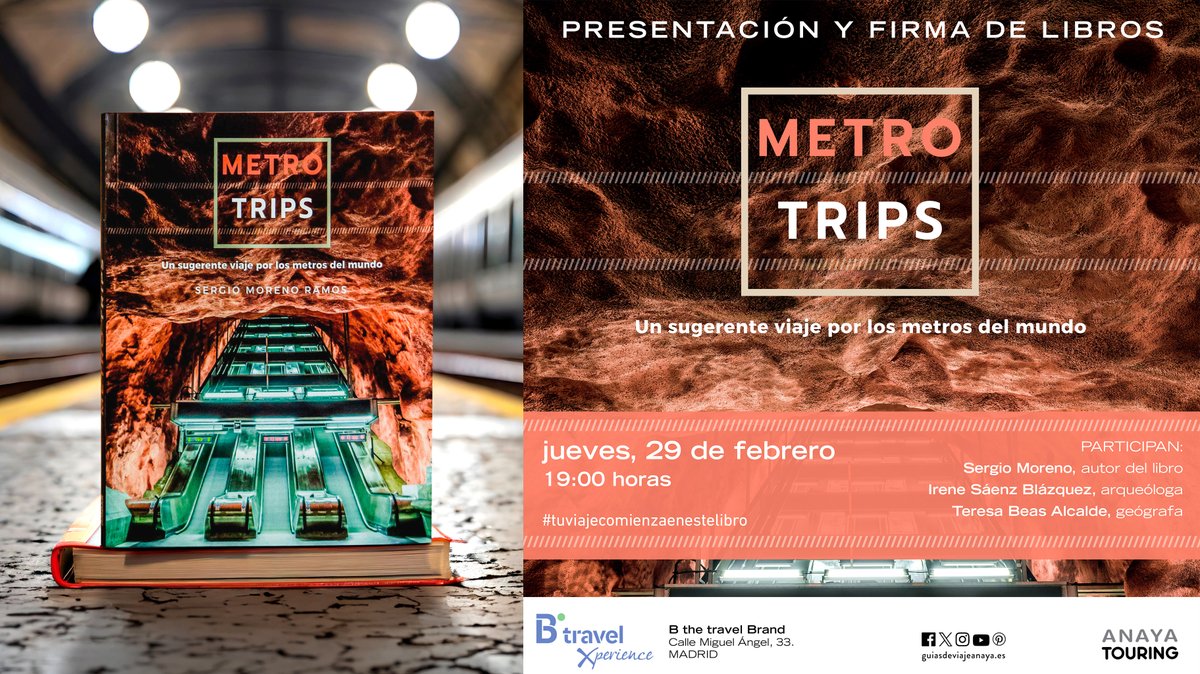 viajerosanaya's tweet photo. ¡Viaja por los metros del mundo en el próximo #TravelTalks de @XperienceMadrid! 🚇🌍
📅 Este jueves, 29 de febrero, de 19.00 a 20.00 h
📍 Lugar: B travel Xperience Madrid
🚇 C/ Miguel Ángel, 33
👉 https://t.co/xXA3Rs2zOA https://t.co/9zNomnuukU