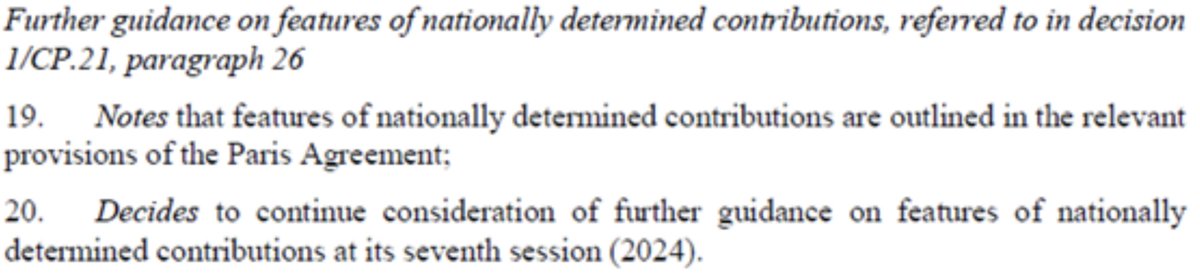 Our job is to follow up on the conferences, here we find a paragraph of the Decision 4/CMA.1 to highlight:
📌In #COP24, held in Katowice, the #CMA1 decided that in 2024 the consideration of 'Further guidance on features of nationally determined contributions' should be resumed.🧵