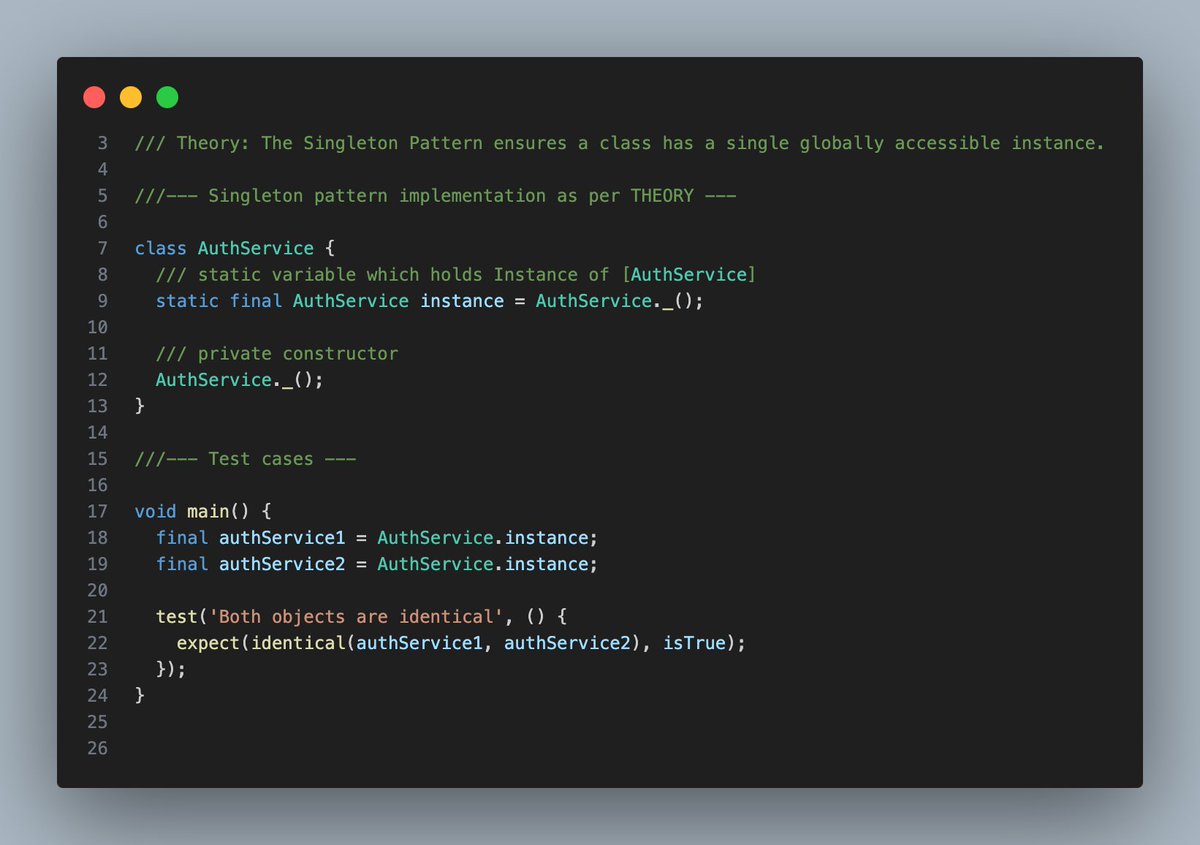 VenkataReal's tweet image. Mastering the Singleton Pattern in Dart and Flutter 🚀
Understanding design patterns is crucial. Today, let's dive into one of the most powerful patterns: Singleton.
#FlutterDev #DartLang #SingletonPattern #fluttercommunity #flutter #dart