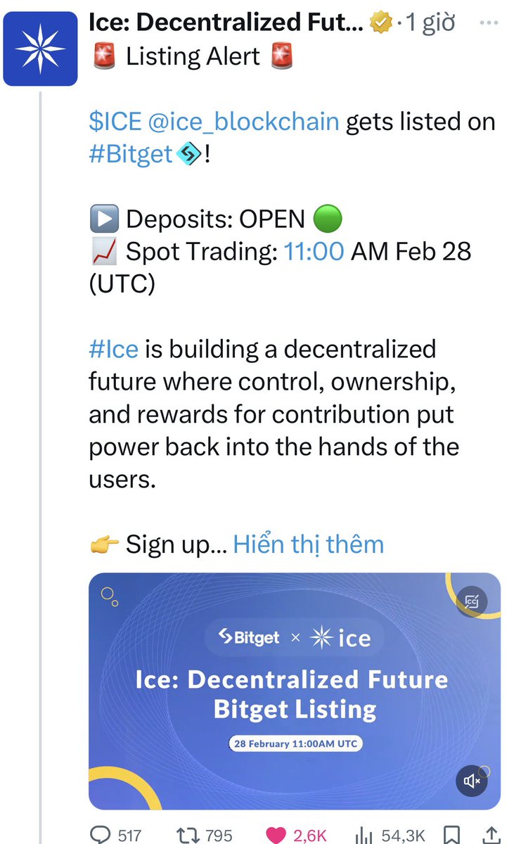 VanChauLy's tweet image. 🙏🙏Tin mới nhất từ ICE network 

🚀Đợt phân phối cuối cùng sẽ bắt đầu vào ngày mai, ngày 28 tháng 2 lúc 8 giờ sáng UTC.

🚀Sau đó lúc 11 giờ sáng UTC
$ICE @ice_blockchain sẽ được niêm yết trên sàn Bitget
 #Bitget để bắt đầu giao dịch ngay #BlockQuick…
