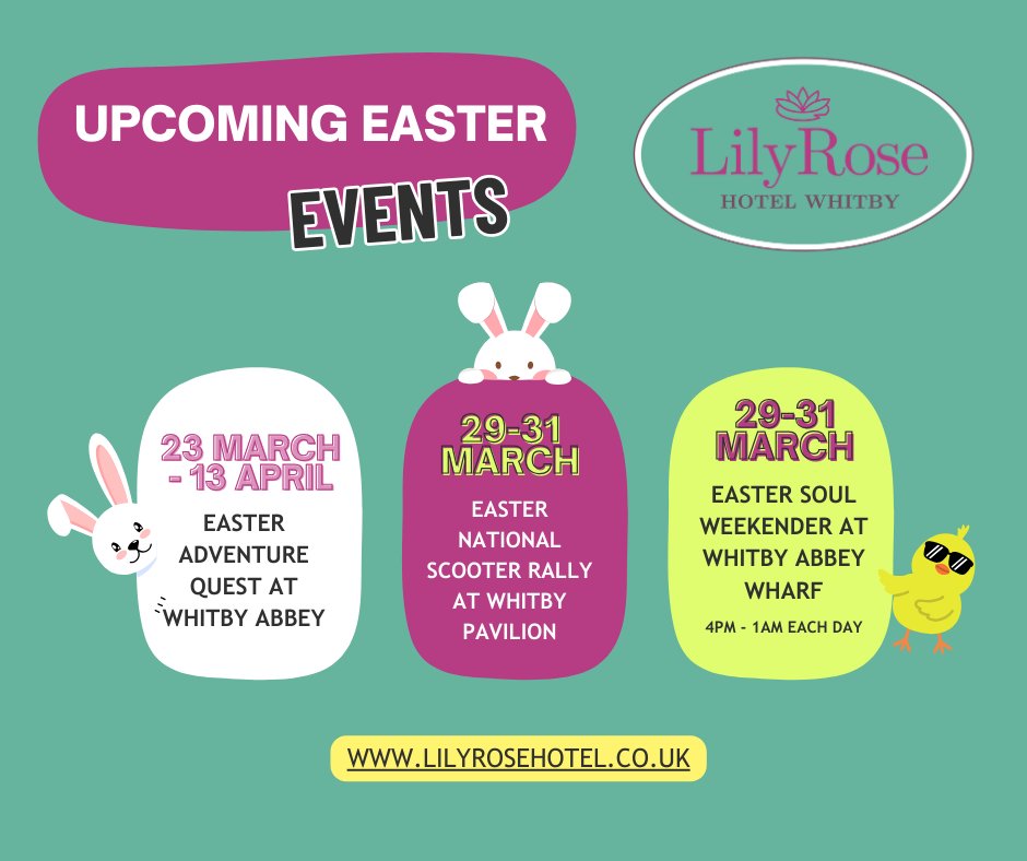 We're almost SOLD OUT for Easter this year at the LilyRose Hotel. our 3 night packages have been incredibly popular. With so much happening in #whitby  over the Easter Holidays, it’s a great place to be. Stay in one of our rooms for 3 nights from only £259 in total, room only.