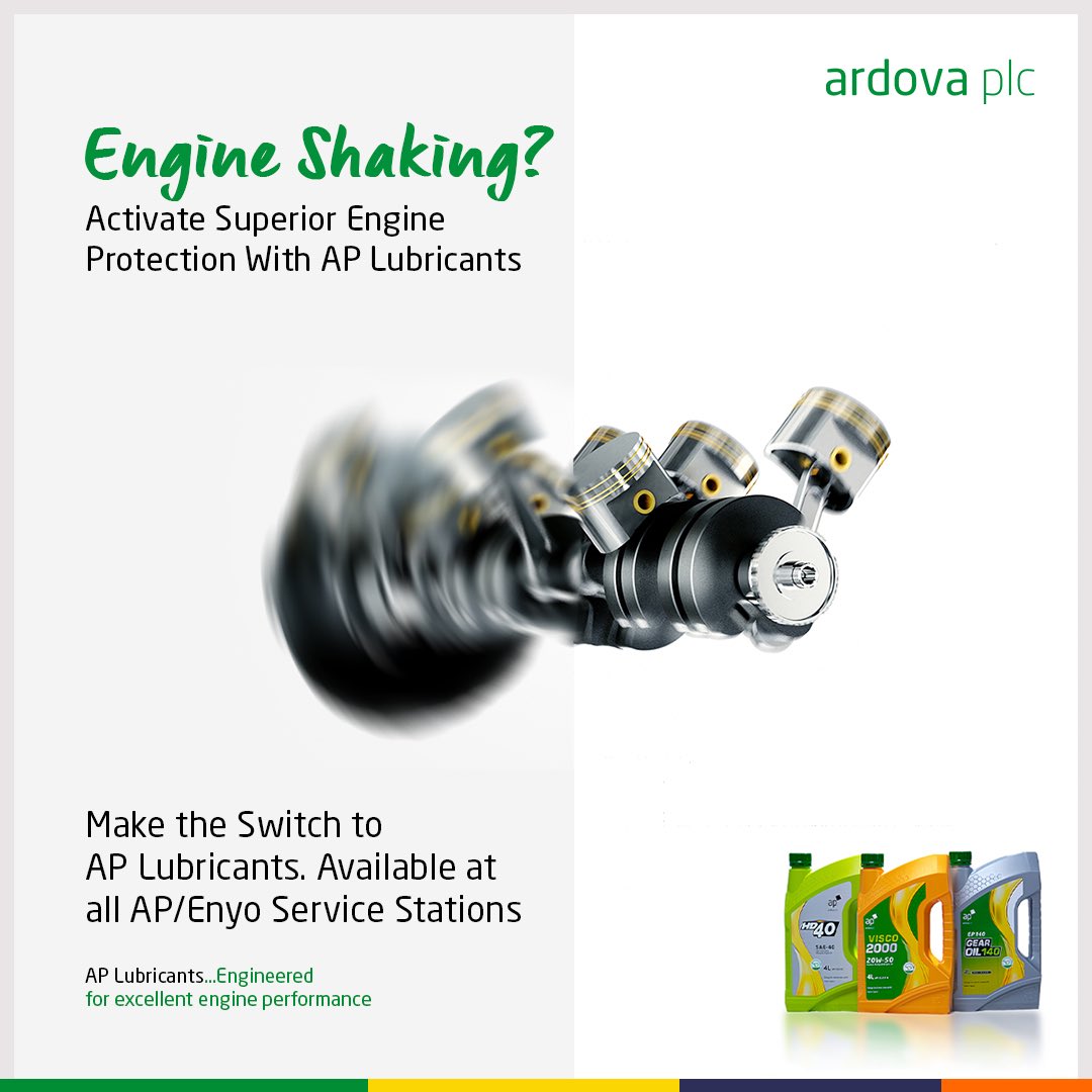 enyoretail's tweet image. Get your engine performing optimally with AP Lubricants. The best oil for your engines. 
#APLubricants
#EngineOils
#EngineeredForExcellentEnginePerformance
#ArdovaPlc
#EnergyForABraveNewWorld