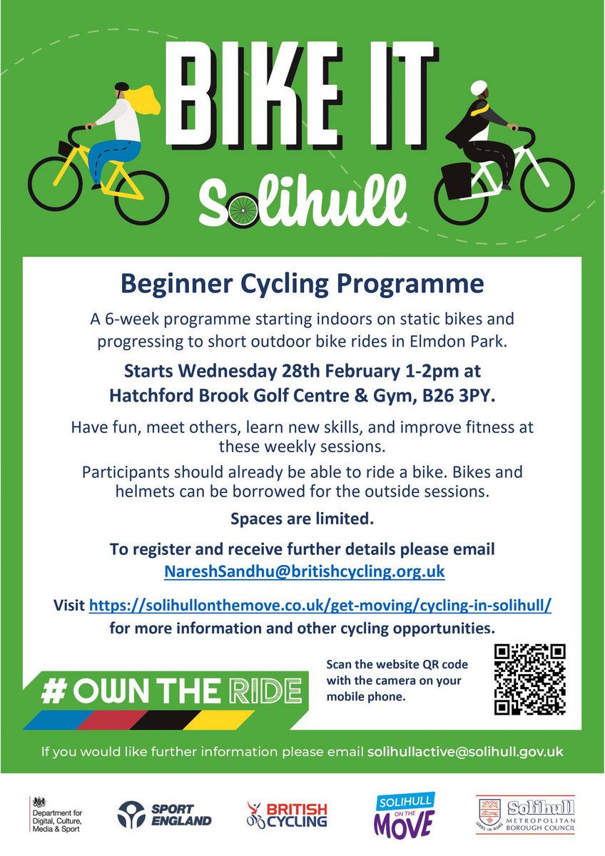 Community Development Team (@solihullcdt) on Twitter photo British Cycling are working to get Solihull more active through cycling and are seeking volunteers for a Community Activator Programme. This is an entry-level programme but, it will enable those attending to gain a cycling qualification.
NareshSandhu@britishcycling.org.uk British Cycling are working to get Solihull more active through cycling and are seeking volunteers for a Community Activator Programme. This is an entry-level programme but, it will enable those attending to gain a cycling qualification.
NareshSandhu@britishcycling.org.uk
