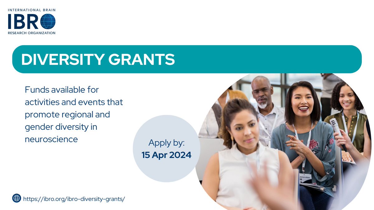 Are you considering an activity that promotes regional and/or gender #diversity in #neuroscience? If yes, then take a look at the #IBRO Diversity Grants! 👉 Apply by 15 Apr: ow.ly/sLvC50QHJa6 @TheBaleLab @rachaeldangare1 @ElfarrashSara @JQIpLab @phaegersoto @JLLanciego