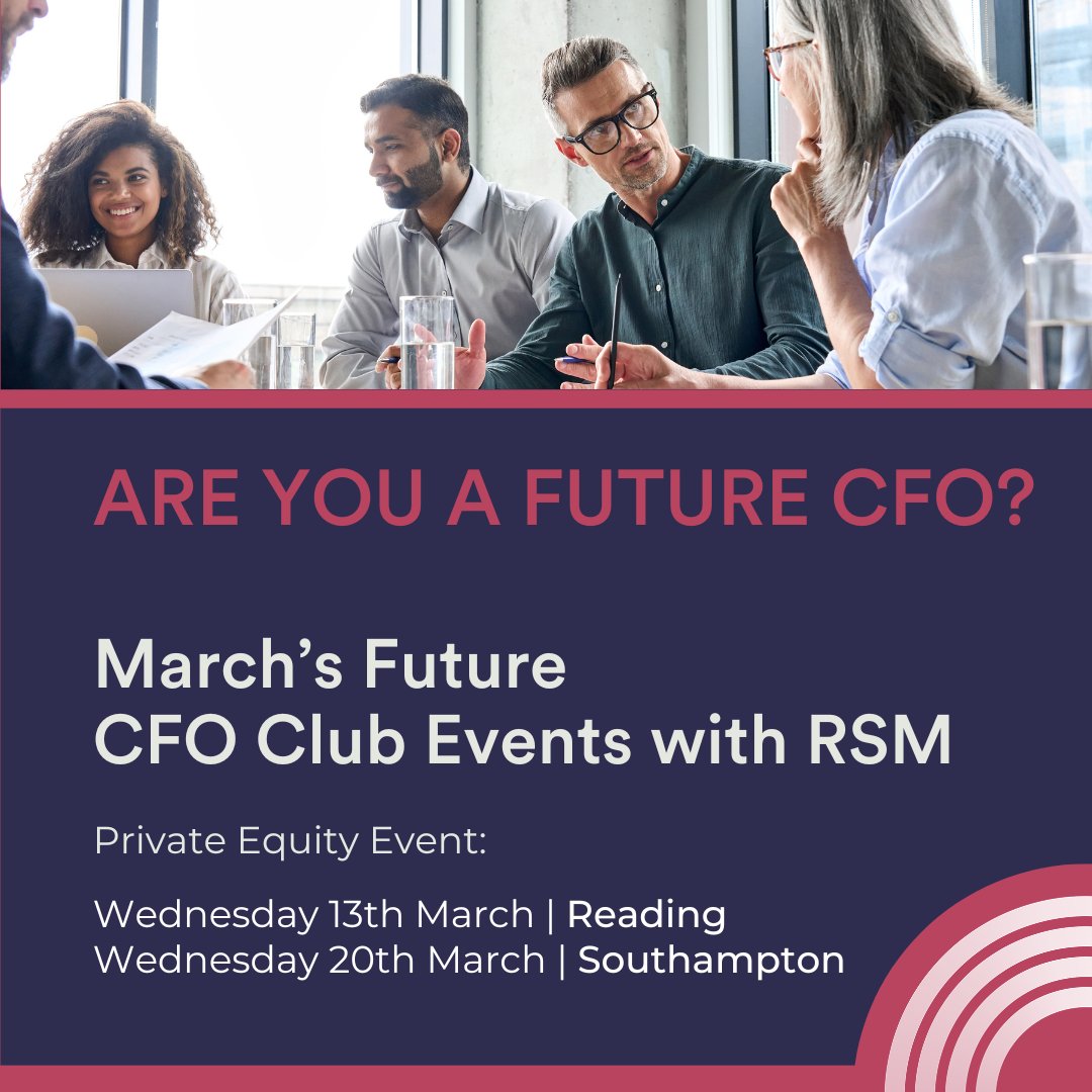 Join us for our next Future #CFO Clubs with @RSMuk. This month's events focus on private equity with insights from Jasper van Heesch, RSM’s Private Equity Senior Analyst.

To attend please get in touch with CMA's Richard Dibden: richard.dibden@cmarecruitment.co.uk