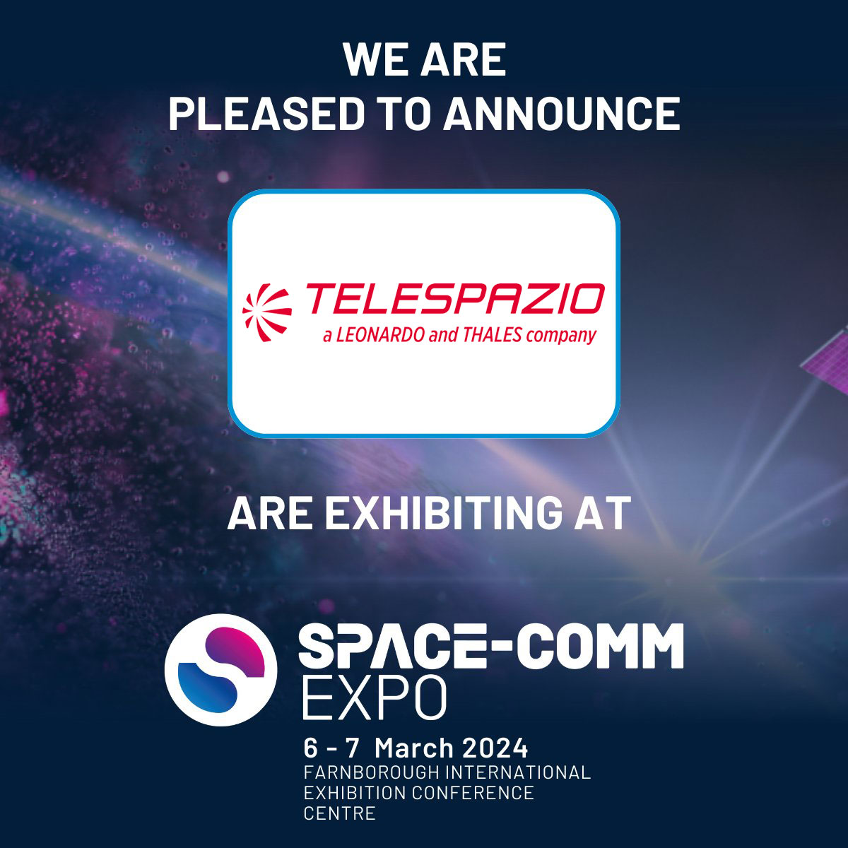 We're looking forward to exhibiting (stand N35) and presenting @SpaceCommExpo 2024 next week. Join Telespazio UK's Geoff Busswell on day one at 16:20 for a panel session about 'The road to sustainable finance: Leveraging space and AI for a greener future'. telespazio.co.uk/en/news-and-st…