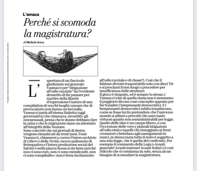 Non concordo con le #idee di #Vannacci e del suo #Ilmondoalcontrario non mi piace quasi nulla, ma trovo assurdo che la #magistratura apra un’inchiesta penale su un #libro per incitamento all’odio. È esattamente lobstesso pericolo di #censura che vedevo contenuto nel #DdlZan