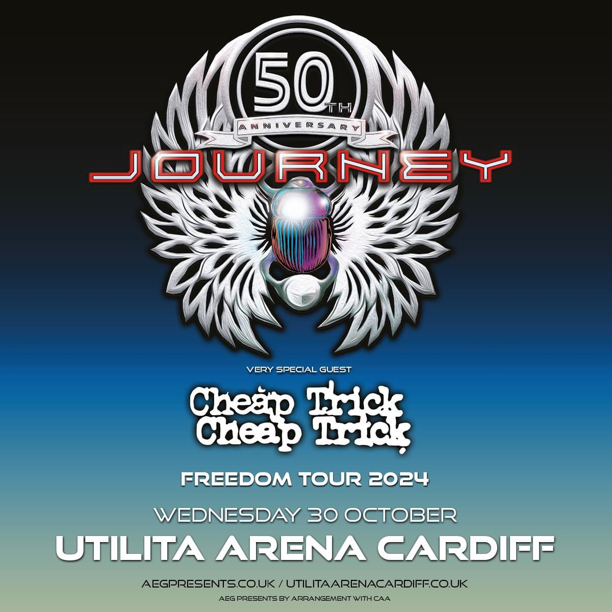 🤩 NEW SHOWS 🤩 JOURNEY - Freedom Tour 2024 with special guests Cheap Trick 📆 30 October 2024 👉 Tickets on general sale Friday 1 March, 10am 🎟️ Tickets via bit.ly/JourCdf24 or call 029 2022 4488
