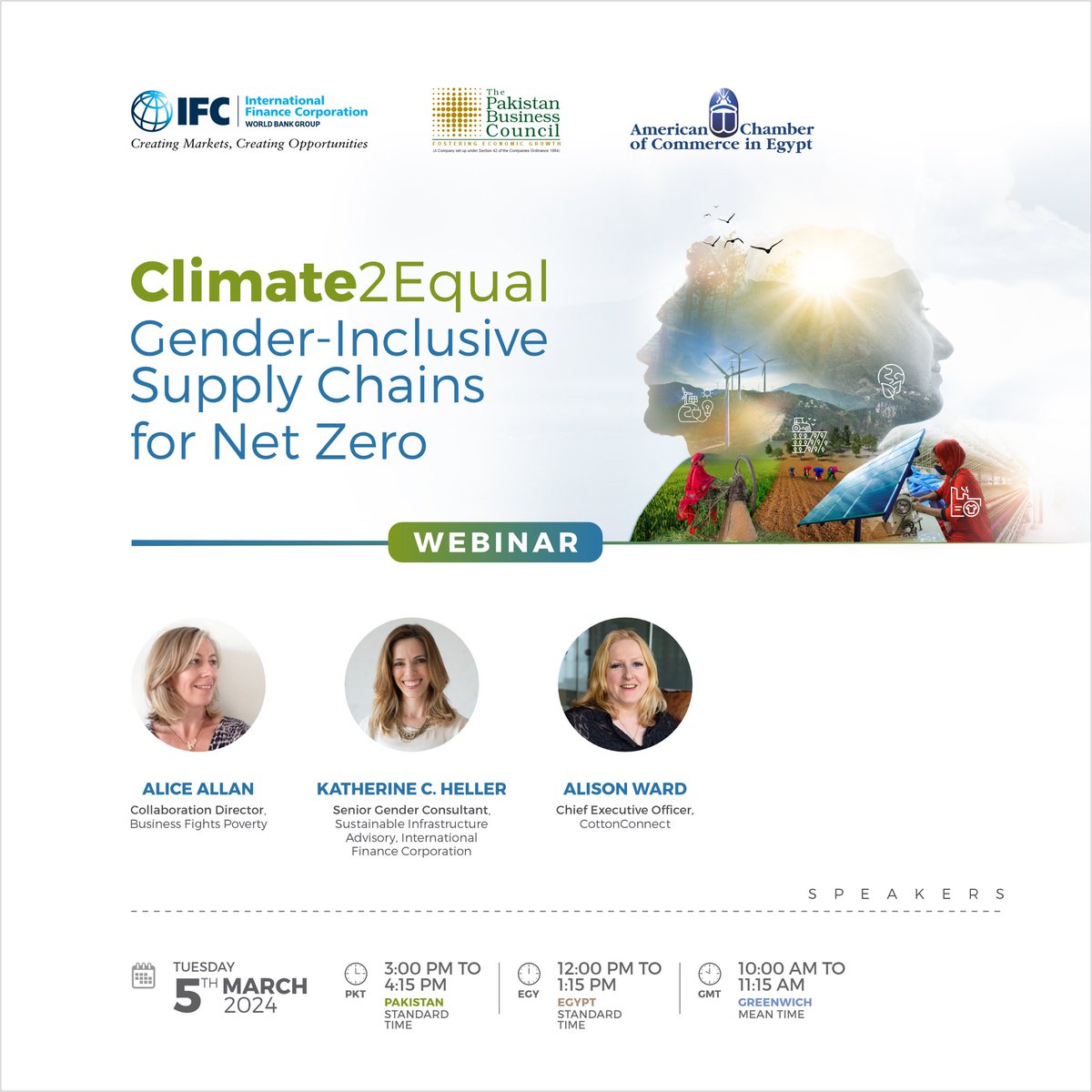 IFC South Asia (@ifc_southasia) on Twitter photo How can businesses ensure #gender-inclusive supply chains in the transition to net-zero?
Join the webinar hosted by <a href="/IFC_org/">IFC</a>, <a href="/ThePBC_Official/">The Pakistan Business Council</a>, <a href="/amcham_egypt/">AmCham Egypt</a> to know
🗓️on 5 March
featuring experts from IFC, <a href="/FightPoverty/">Business Fights Poverty</a> & <a href="/Cotton_Connect/">CottonConnect</a>
➡️ Register: wrld.bg/kgN750QGx9j How can businesses ensure #gender-inclusive supply chains in the transition to net-zero?
Join the webinar hosted by <a href="/IFC_org/">IFC</a>, <a href="/ThePBC_Official/">The Pakistan Business Council</a>, <a href="/amcham_egypt/">AmCham Egypt</a> to know
🗓️on 5 March
featuring experts from IFC, <a href="/FightPoverty/">Business Fights Poverty</a> & <a href="/Cotton_Connect/">CottonConnect</a>
➡️ Register: wrld.bg/kgN750QGx9j