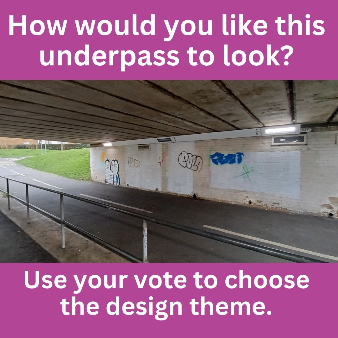 👀 We’re planning new urban artworks in some of our underpasses and we need your help in choosing the design. 😀

Help us to decide on final themes by completing the survey at forms.office.com/e/9ZiiWg7vzL. 
The survey closes at midday on Friday 8 March. ⏲️