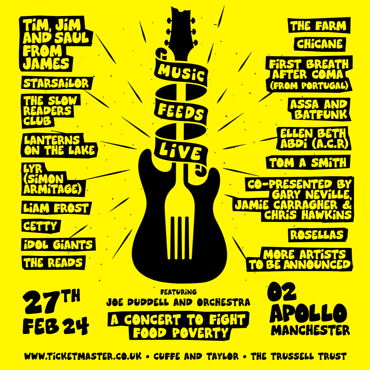 🚨 This is your last chance to grab tickets for #MusicFeedsLive where we see 16+ unique artists take the @O2ApolloManc stage to fight #foodpoverty!   

In aid of @TrussellTrust 

ticketmaster.co.uk/event/36005F86… #ManchesterMusic