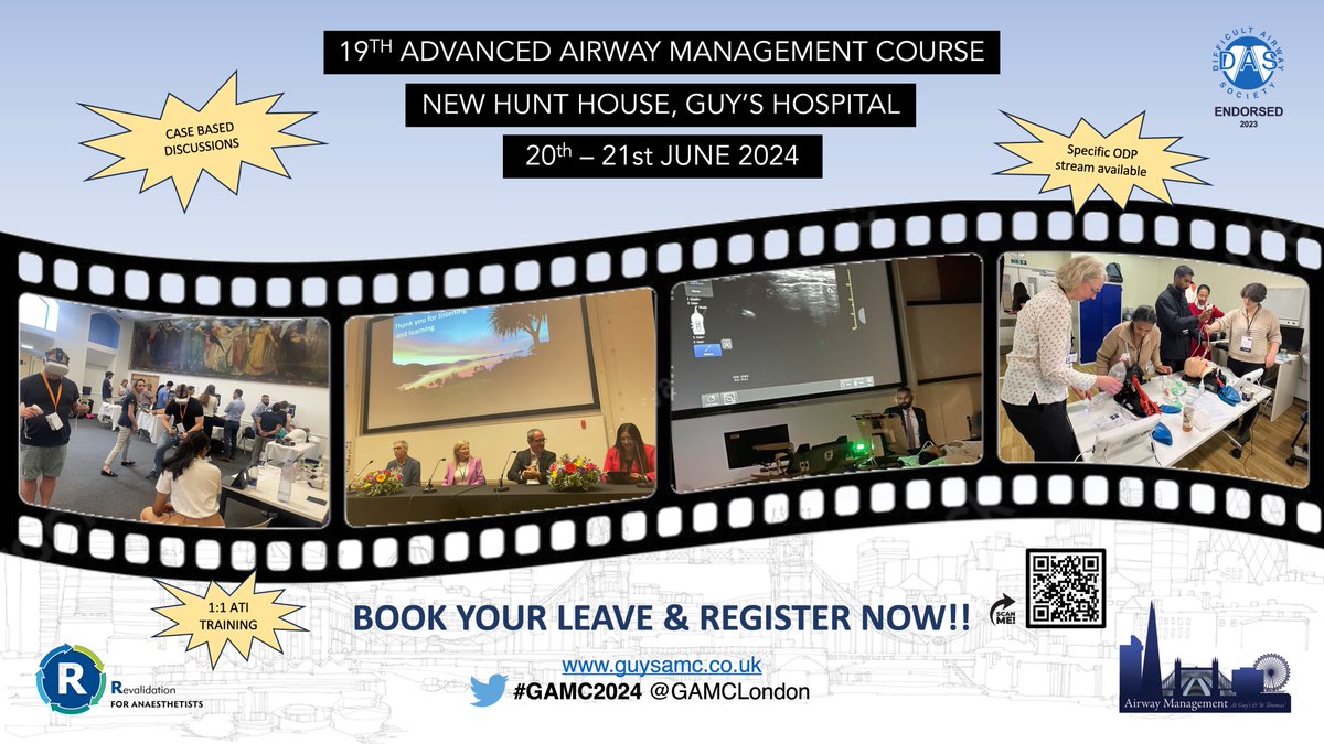 📢#GAMC2024 is open for registration! If you havn't booked your trip to London this June yet this is your reminder! A great chance to catch up with airway friends and learn from international experts. 📅 20th - 21st June 🎟️bookcpd.com/course/gamc2024