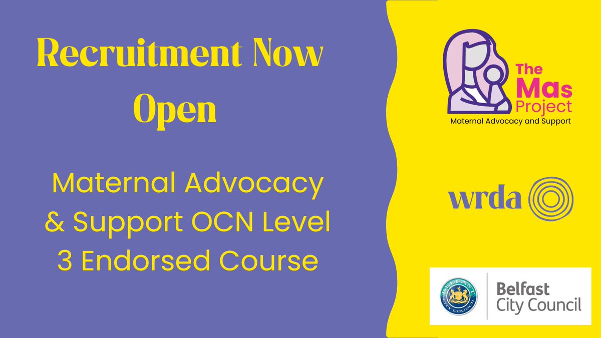 📢Recruitment now open for Maternal Advocacy & Support OCN Level 3 Endorsed Course! This course provides sessions on all aspects of the Mas project with sessions on maternal mental health, peer support and campaigning. Find out more here tinyurl.com/3e5k49v3 #MasMatter
