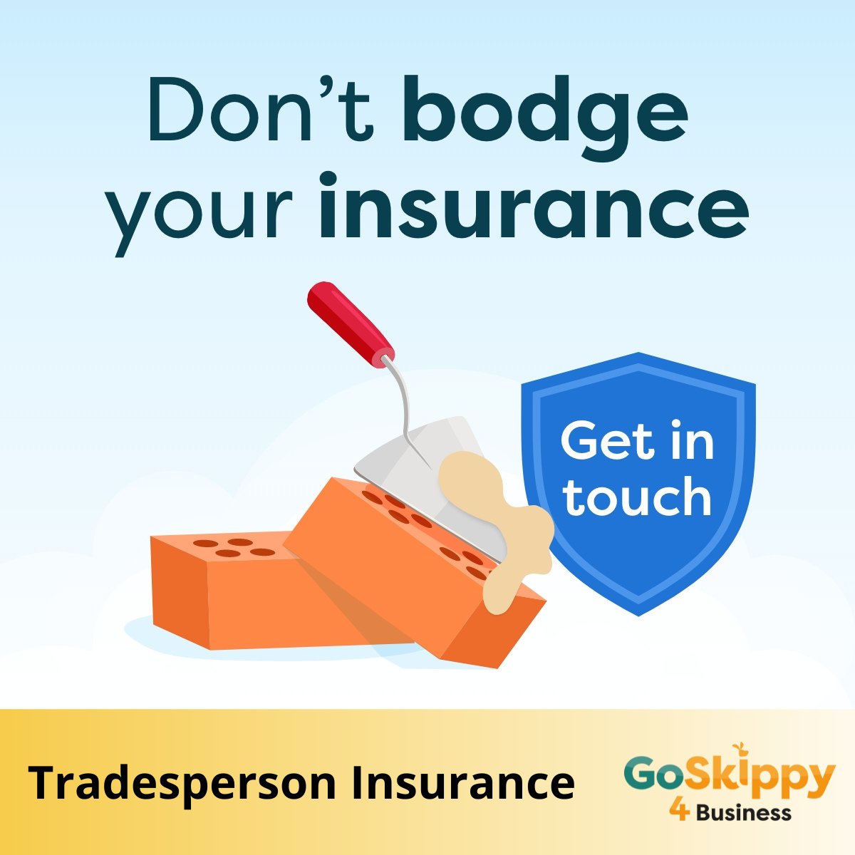 GoSkippy4Biz's tweet photo. Tradesman Insurance covers risks that you face as a tradesperson, including:

- Equipment cover
- Public Liability
- Professional Indemnity

So whether you're a Contractor, Plumber or Electrician, we've got you covered.

Get a quote https://t.co/WEMGh4iTWJ

#tradesperson https://t.co/SzHk9KTG01