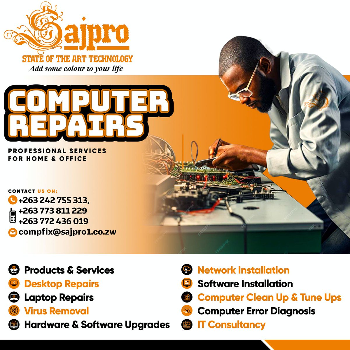 Sajpro_zw's tweet photo. Sajpro offers reliable full computer repairs and services which caters for home and office calls. We bring our services to you and provide fast and affordable services to keep you operating smoothly and efficiently. Call us now for a quote: 0773 811 229/ 0772 436 019
#computerrepair #repair #SAJPRO #Service #harare #laptops
