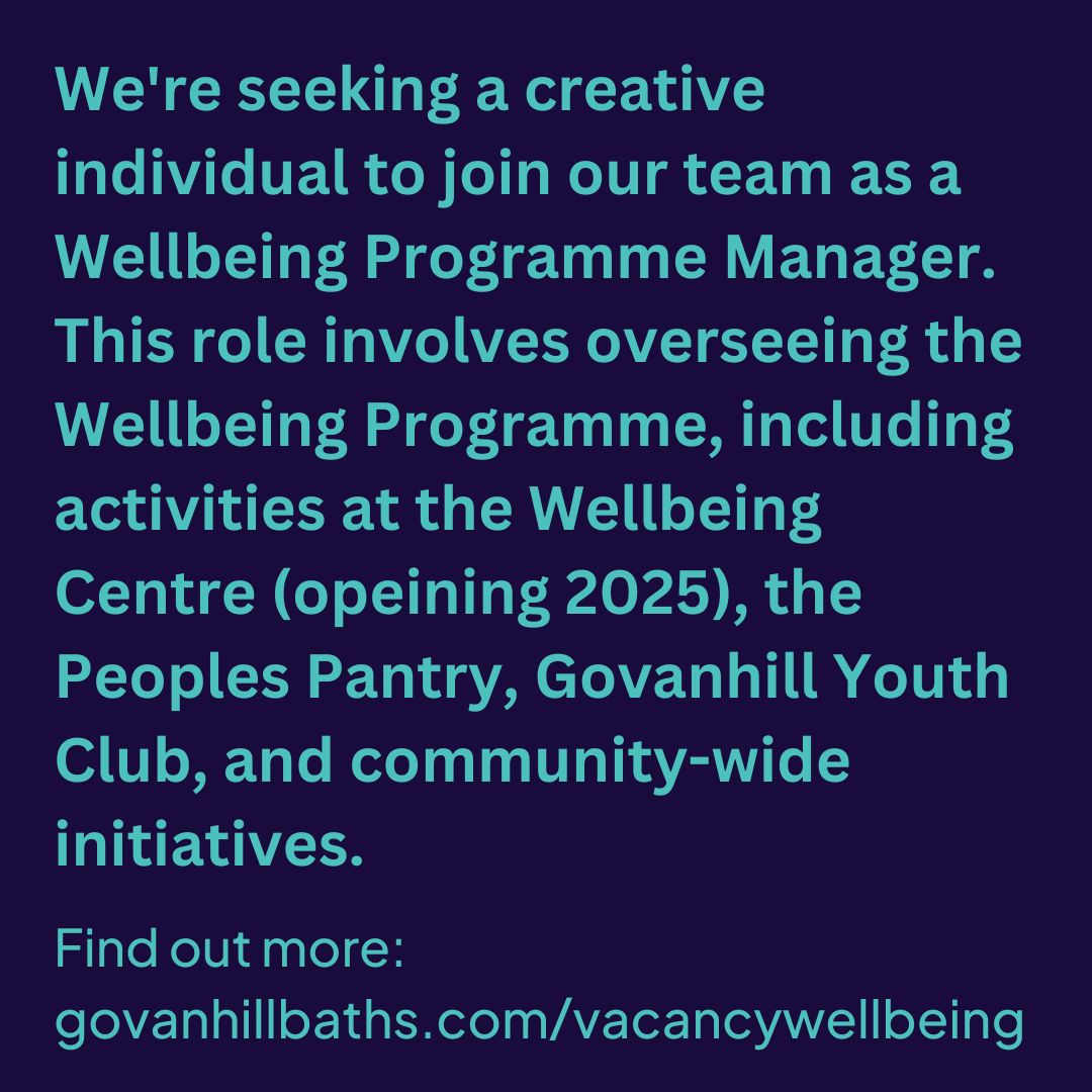 An exciting opportunity exists for a well qualified and creative person to join the team of staff and volunteers at the Govanhill Baths Community Trust as a Wellbeing Manager.    

Job description and info on how to apply can be found here: govanhillbaths.com/vacancywellbei…