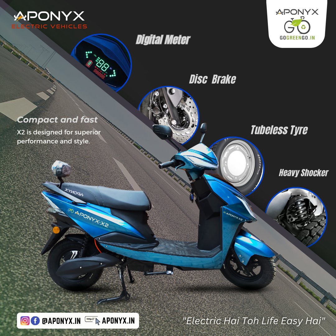 Aponyxin's tweet photo. X2 scooter is a versatile, reliable and fun electric scooter designed for daily commuters. Its truly powerful, lithium-ion battery, and long-lasting battery is perfect for daily needs

🤙+91-8585900211
📥 info@aponyx.in
⚡Electric Hai Toh Life Easy Hai!

#escooter #scooter https://t.co/aik3o1KIe7