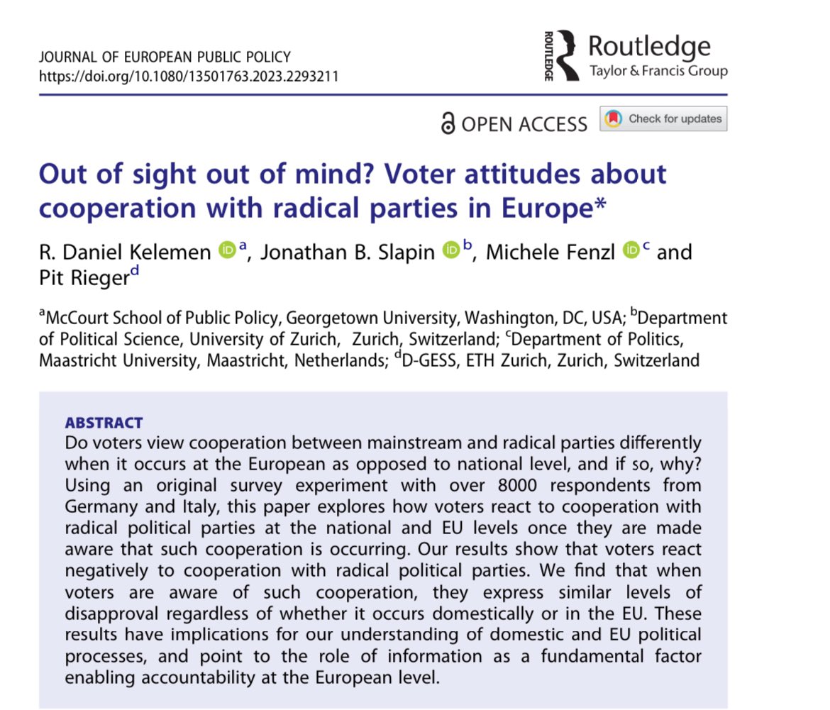 On these sorts of issues- and how voters feel about their parties entering “unsavory alliances” through at the EU level through their Europarties, see the new @jepp_journal article by @jbslapin @FenzlMichele @pitrieger & I. 🧵on it coming soon 👉 tandfonline.com/doi/pdf/10.108…