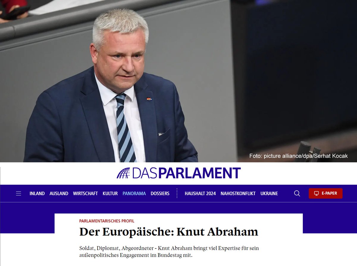 Hier der Link zu einem Porträt, das die renommierte Zeitung 'Das Parlament' in ihrer jüngsten Ausgabe über mich geschrieben hat: 'Der Europäische: Knut Abraham' das-parlament.de/panorama/perso…