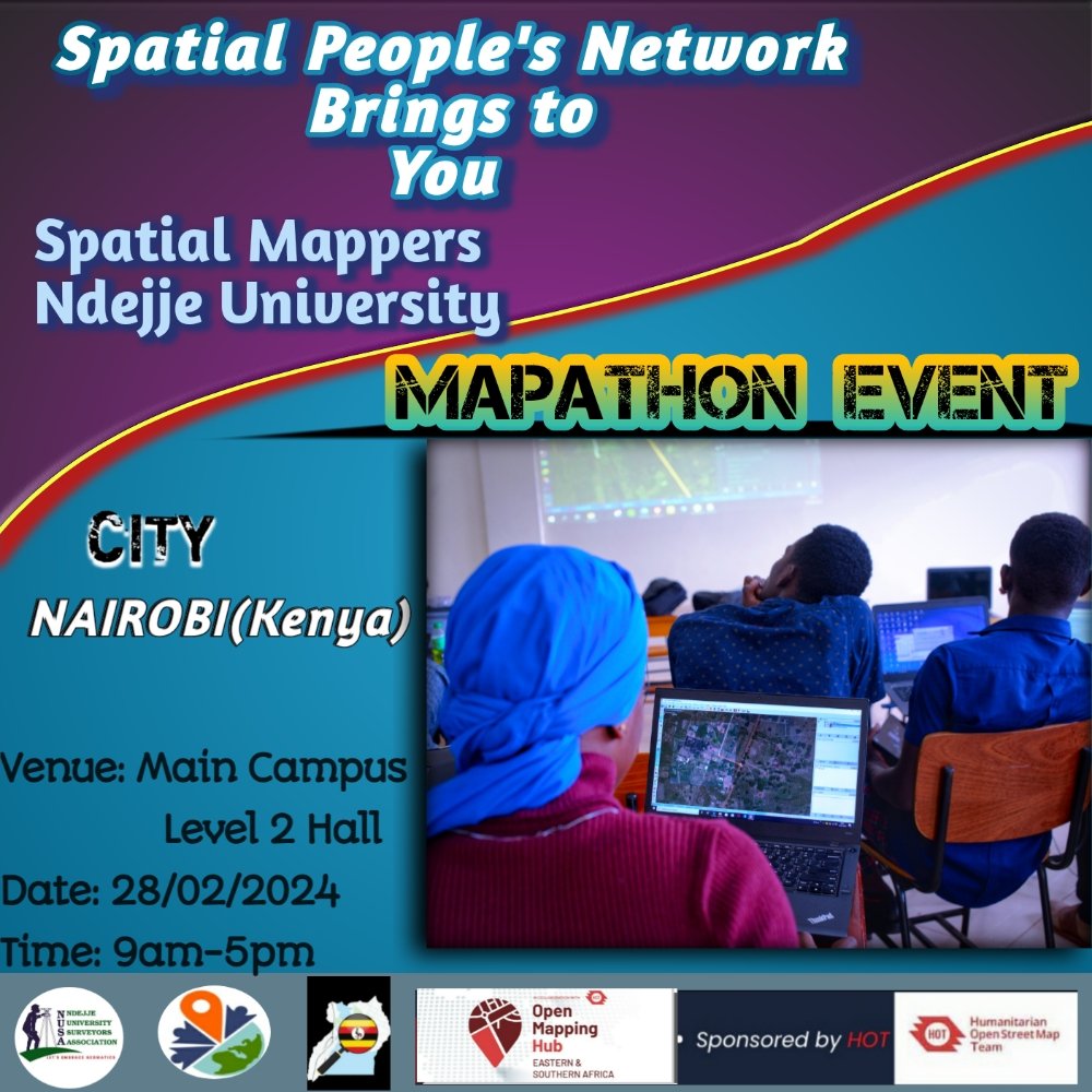 🌐 1 DAY LEFT! 🚀 Join our Mapathon Event TOMORROW at Ndejje University! 🗺️ In mapping Nairobi City together with @openmapping_esa ,@youthmappers and @osmuganda and gain Mapping skills & Alot more. #NdejjeSpatial #Mapathon #SpatialPeopleNetwork #OpenStreetMap #MappingTheFuture