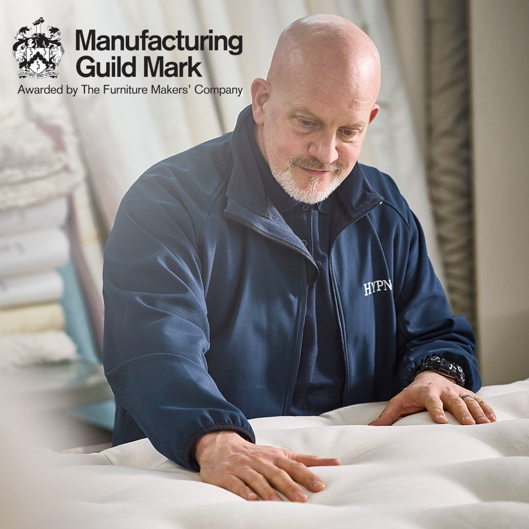 As a British manufacturer, we are proud to carry the Manufacturing Guild Mark which recognises quality and craftsmanship. Awarded by The Furniture Makers Company, the mark enhances the level of trust and quality of our products.

#Hypnos #BritishDesign #Craftsmanship