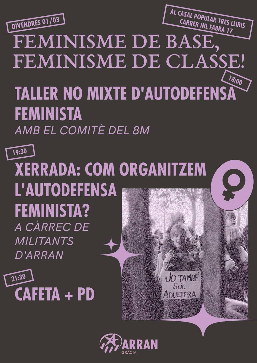 ‼️‼️agenda de la setmana‼️‼️

🐓🔴 XERRADA SOBRE CRISI CLIMÀTICA I CAPITALISME EL DIJOUS: amb Edu Arnau de <a href="/comunistes/">Comunistes de Catalunya</a> 

♀️✊🏽 TALLER + XERRADA + CAFETA PER PREPARAR EL 8M: amb <a href="/ARRANGracia/">Arran Gràcia</a> i <a href="/VF_gracia/">Comitè 8M Gràcia</a>