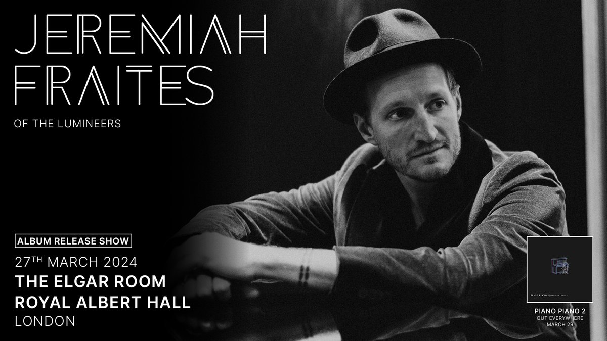 NEW >> In anticipation of his new solo album ‘Piano Piano 2’, @jeremiahfraites of The Lumineers will play The Elgar Room at @RoyalAlbertHall in March 🙌 Sign up to MetMusic for access to our #METpresale on Thursday 29th February at 10am 👉 metropolism.uk/Lg0q50QHOJu