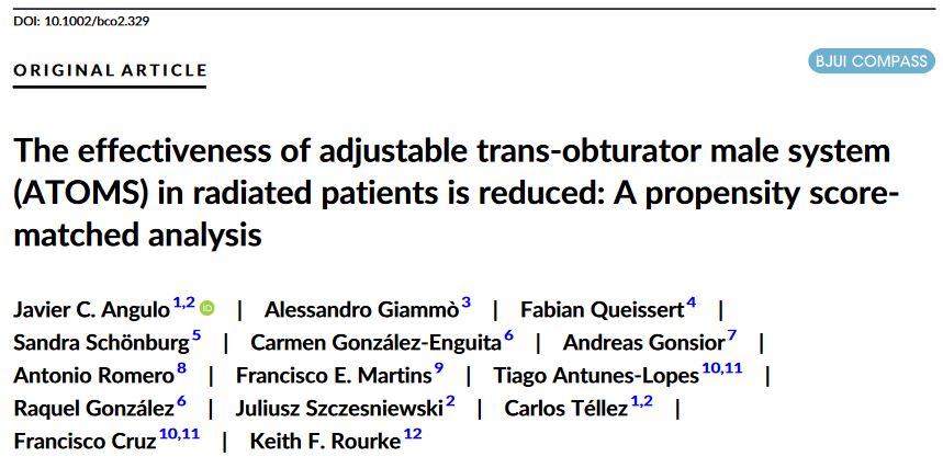 The effectiveness of adjustable trans-obturator male system (ATOMS) in radiated patients is reduced: A propensity score-matched analysis by @urethrologist et al doi.org/10.1002/bco2.3…