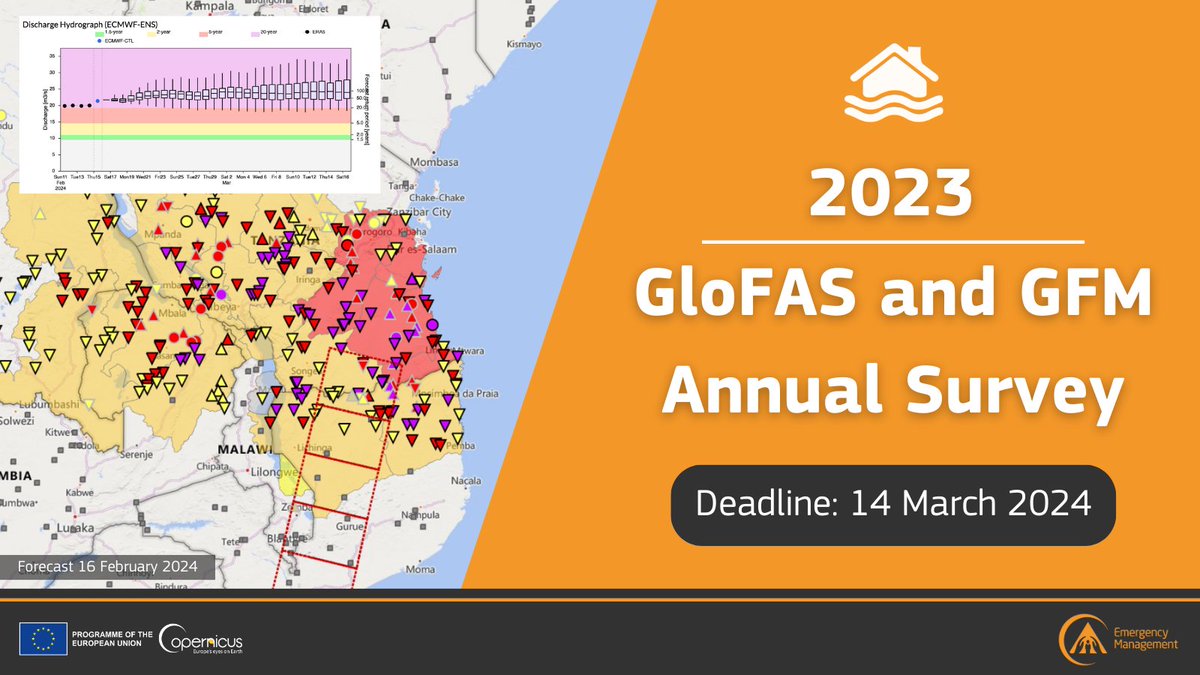 Help us improve our #flood-related products and services!

Take part in our user survey to contribute to the future development of #GloFAS and the #GFM tool 🌊

Complete the survey by 14 March 👇
globalfloods.eu/news/160-annou…