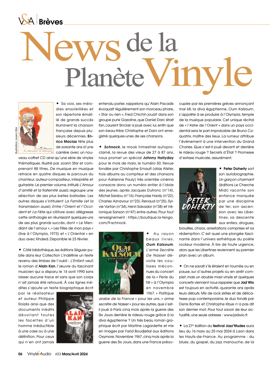VinyleAudio's tweet photo. Sonic Youth, Feu! Chatterton, Enrico Macias et Joann Sfar, Oum Kalsoum, Pete Doherty, Jad Wio, Schnock (Alister), Mirwais et Taxi Girl, le festival Jazz'titudes, Scorpions, Lenny Kravitz, Raphaël... Retrouvez les News de la Planète Vinyle dans le 23ème numéro de @VinyleAudio 😉👌 https://t.co/NbFW8KyQBo