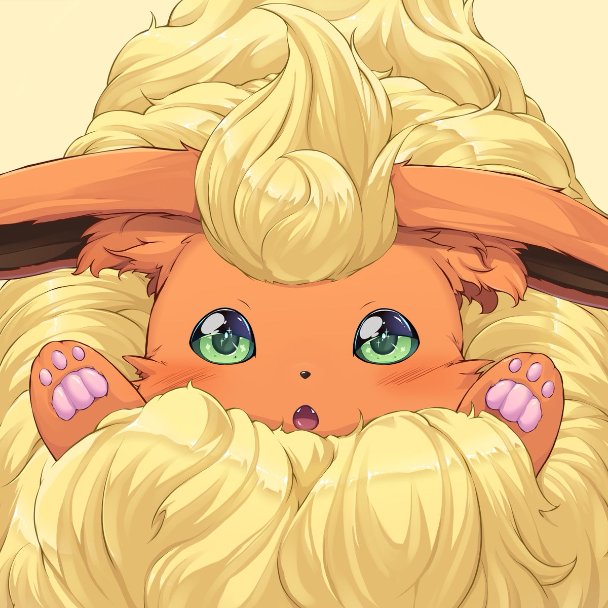 flareon no humans pokemon (creature) solo green eyes fluffy blush open mouth  illustration images