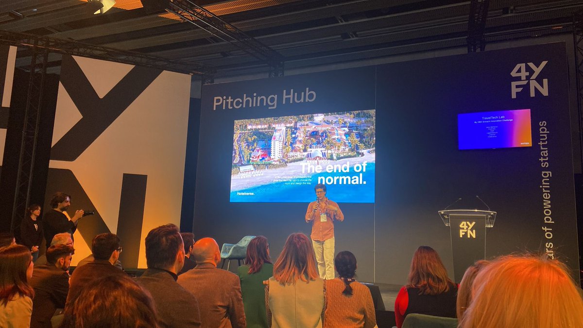 The last startup participating in 'TravelTechLab by @HBXGroup_'s Innovation Challenge' is @HotelverseTech. It offers travellers the opportunity to fly over the hotel, explore its facilities, hyper-personalise a specific room and book it. #4YFN24 #TravelTechLab