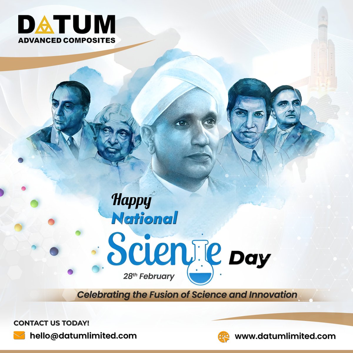 Today, we honor the pioneers of science, whose relentless pursuit of truth has illuminated our world. Happy National Science Day!
.
.
#ScienceDay #CelebrateScience #ScienceForAll #DatumAdvancedComposites #datum #ScienceForFuture #EducateThroughScience #NationalScienceDay