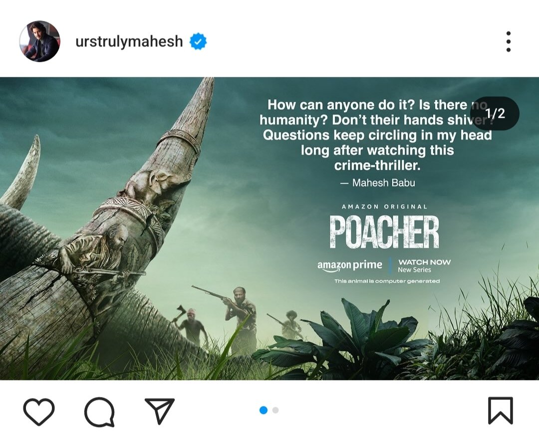 .@urstrulyMahesh via IG:  'How can anyone do it... Don't their hands quiver?' Questions like these keep circling in my mind after watching #PoacherOnPrime'

instagram.com/p/C32P6LKsizz

#POACHER... Unveils the gripping tale behind the largest ivory bust in Indian history. 🐘