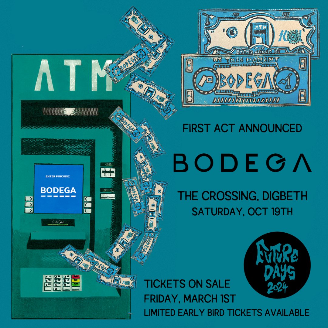 ⚡️ FUTURE DAYS 2024 // We're incredibly excited to announce that this year's Future Days will be taking place on Saturday, October 19th, and we'll be joined by Brooklyn art-punks BODEGA. Many more acts TBA! Tickets on sale this Friday at 10AM. skiddle.com/e/38066697