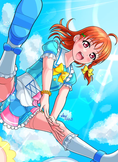 #ラブライブサンシャイン9周年サンシャイン!!9周年おめでとうございます!これからもAqoursの活躍を期待しております!!ということで、千歌っちの過去絵でお祝いなのだ从c*^ヮ^§ 