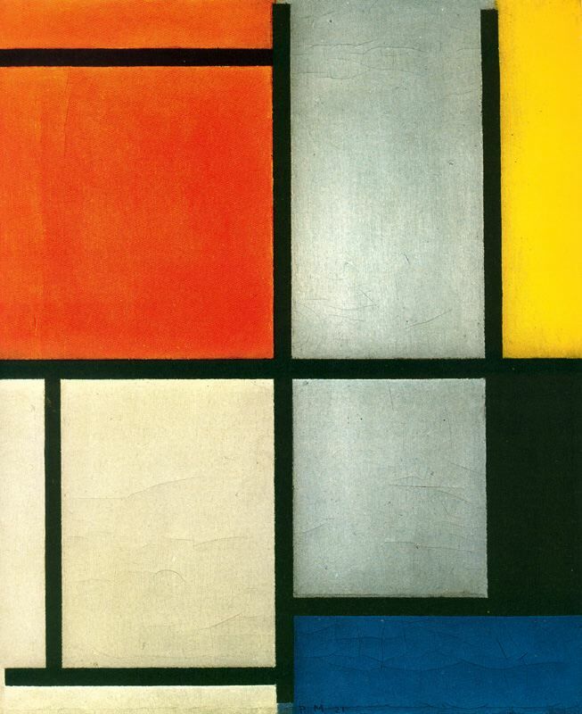 Tableau 3 with Orange -Red, Yellow, Black, Blue and Gray wikiart.org/en/piet-mondri…