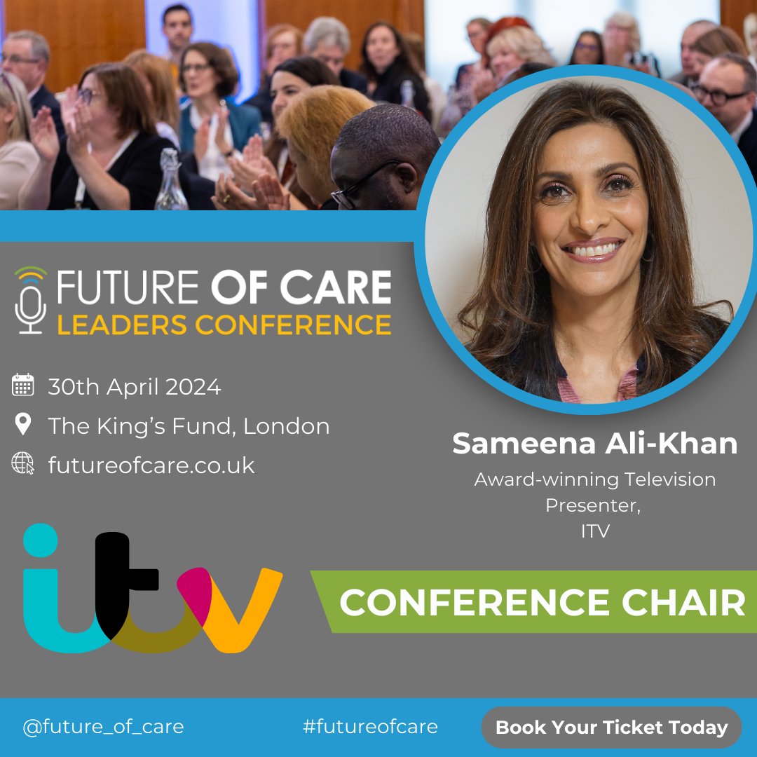 Future of Care Leaders Conference (@future_of_care) on Twitter photo We’re proud to announce that <a href="/SameenaITV/">Sameena Ali-Khan</a> is conference chair for #futureofcare London 24! As a television presenter, host & hard-working mum, Sameena has chaired panel discussions for Facebook & NHS - making her an excellent conference chair.
Book here: bit.ly/4aaCitj We’re proud to announce that <a href="/SameenaITV/">Sameena Ali-Khan</a> is conference chair for #futureofcare London 24! As a television presenter, host & hard-working mum, Sameena has chaired panel discussions for Facebook & NHS - making her an excellent conference chair.
Book here: bit.ly/4aaCitj