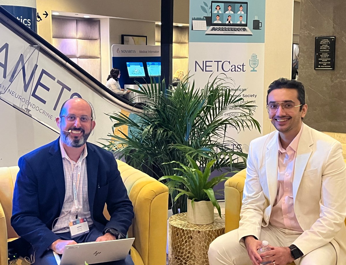 Tune into the latest episode of NETCast to hear Dr. Jason Starr, Mayo Clinic (below left with Dr. Aman Chuahan, University of Miami Sylvester Comprehensive Cancer Center) talk about 2024 goals for NANETS' Communications Committee. It's all about #Collaboration! #neuroendocrine